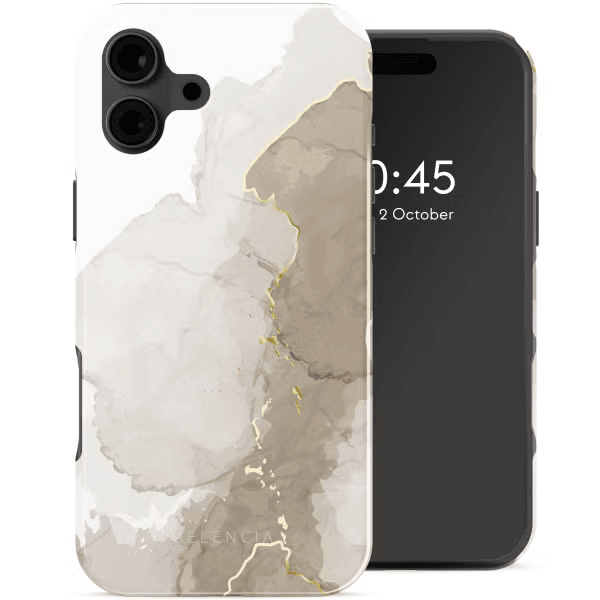 Selencia Vivid Tough Backcover met MagSafe voor de iPhone 16 - Marble Light Brown