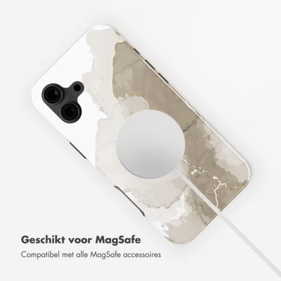 Selencia Vivid Tough Backcover met MagSafe voor de iPhone 16 - Marble Light Brown