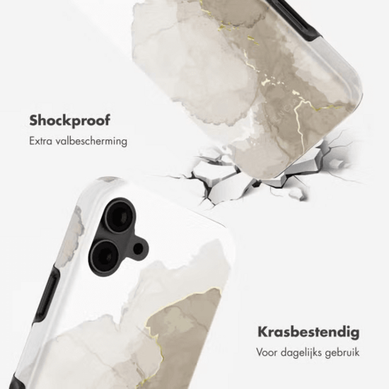 Selencia Vivid Tough Backcover met MagSafe voor de iPhone 16 - Marble Light Brown