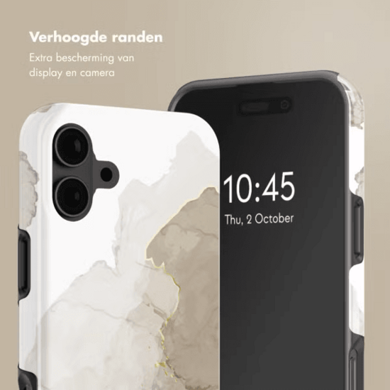 Selencia Vivid Tough Backcover met MagSafe voor de iPhone 16 - Marble Light Brown