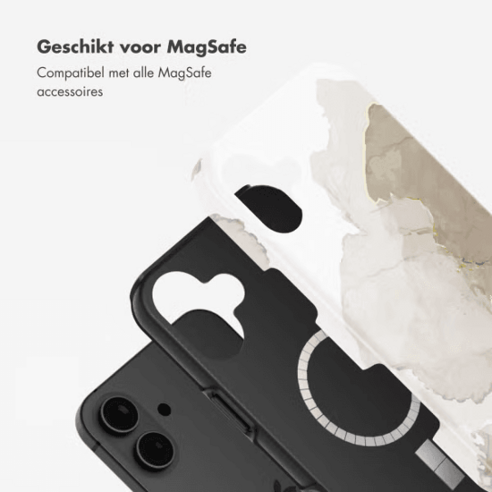 Selencia Vivid Tough Backcover met MagSafe voor de iPhone 16 - Marble Light Brown