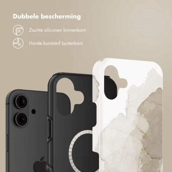 Selencia Vivid Tough Backcover met MagSafe voor de iPhone 16 - Marble Light Brown