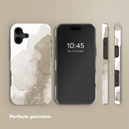 Selencia Vivid Tough Backcover met MagSafe voor de iPhone 16 - Marble Light Brown